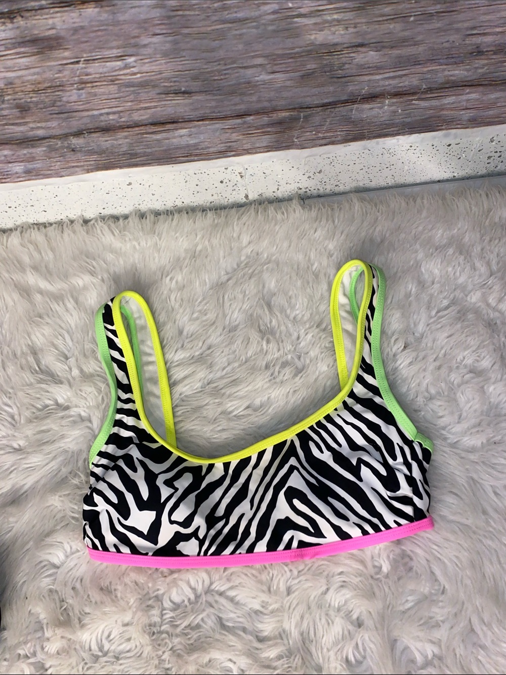 Zebra & Neon Print Bikini Top